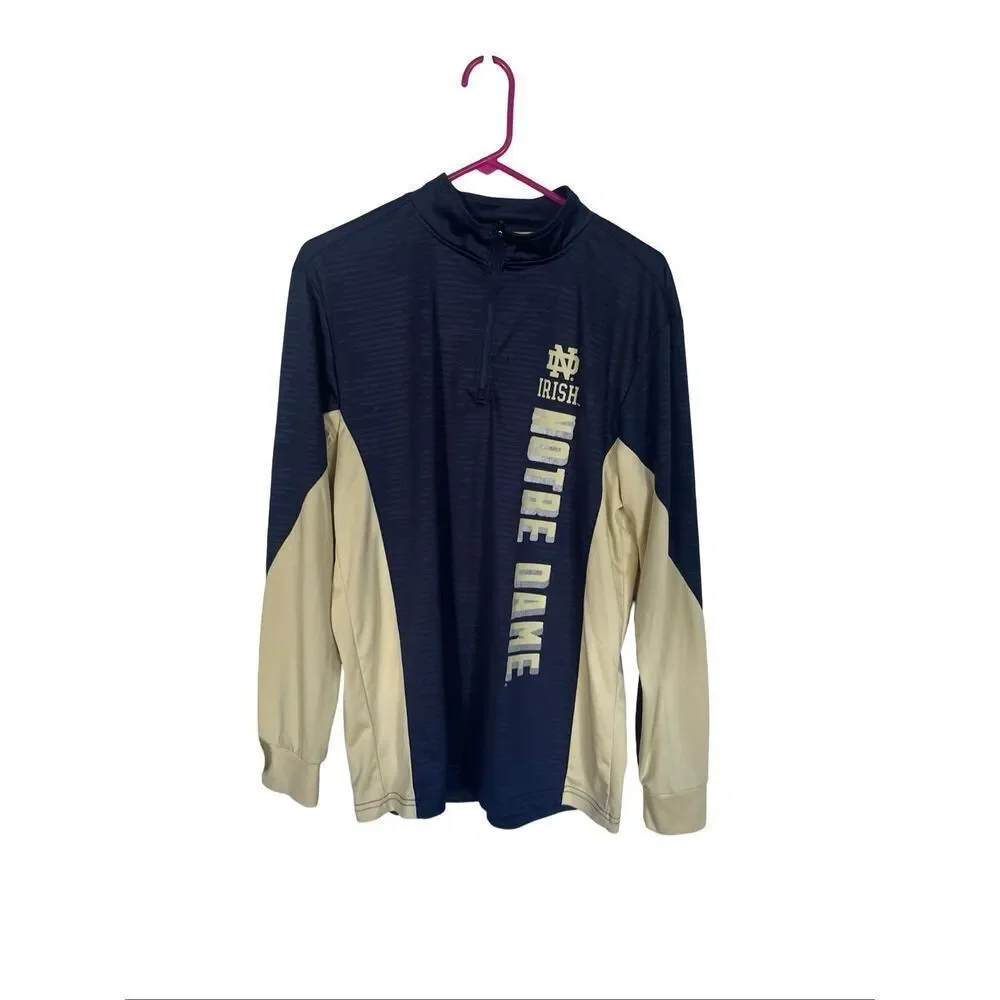 Colosseum Mens Blue Cream Notre Dame Fighting Irish Marled 1/4 Zip Jacket Large